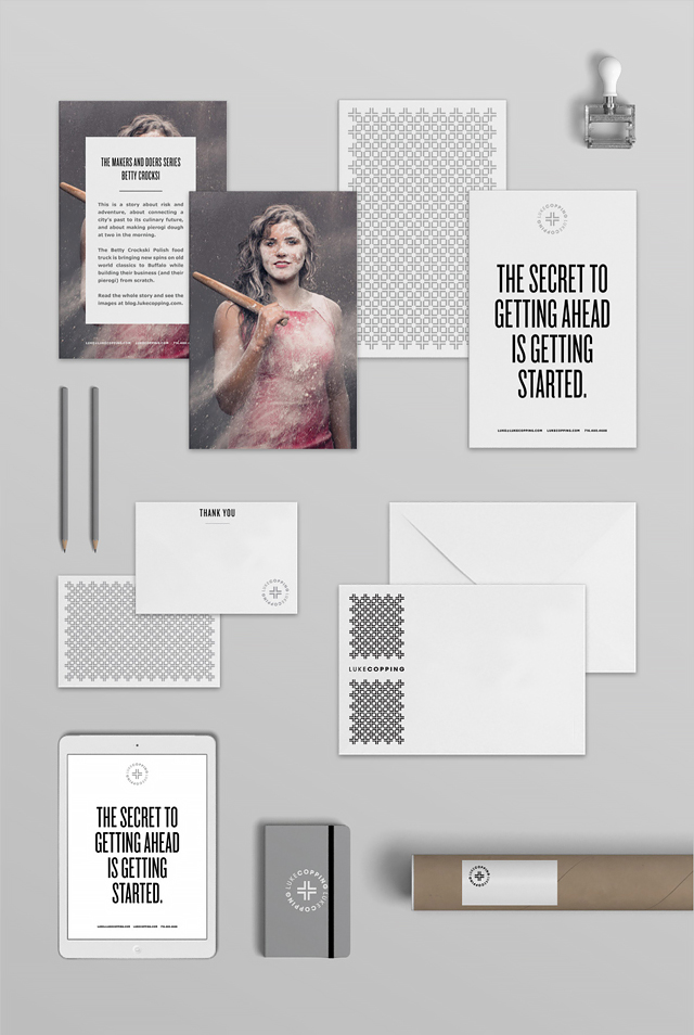 Examples of branding and marketing materials developed by Shauna Haider of We Are Branch developed for Buffalo, NY Photographer Luke Copping